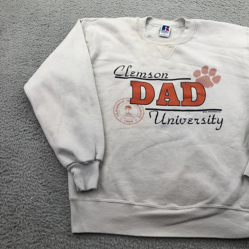 Vintage Clemson Tigers Sweatshirt Mens Large White NCAA Dad Russell Athletic